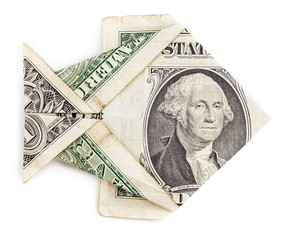 Dollar origami fish isolated