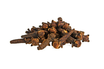 Heap of dried cloves, isolated on white background