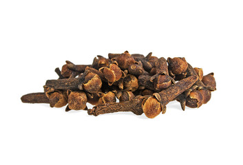 Heap of dried cloves, isolated on white background