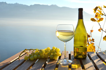 Wine against Geneva lake, Switzerland