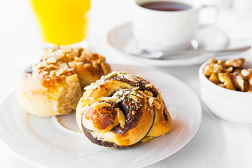 Breakfast with cake and coffee