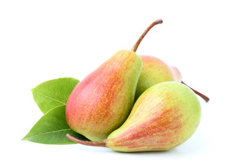 Three pears with leaves.