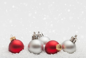 Christmas ornaments and fake snow
