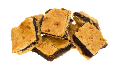 Small square fig bar squares on a white background