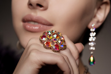 Diamond. Brilliant. Antique old vintage earrings and ring. Jewel