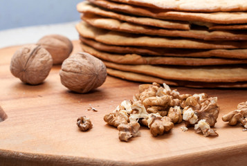 Cooking Christmas cake with walnuts