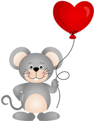 Cute mouse holding a heart shaped balloon