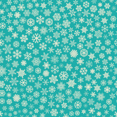 Seamless pattern of snowflakes, white on turquoise