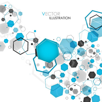 Abstract geometric blue hexagon background. Vector illustration