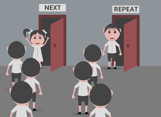 girl passing course and repeating child