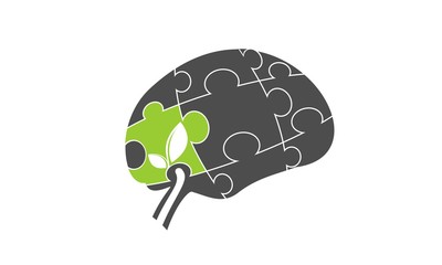 intelligence and brain growth with Puzzle abstract symbols, psychology