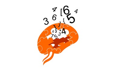 intelligence and brain growth with Puzzle abstract symbols, psychology