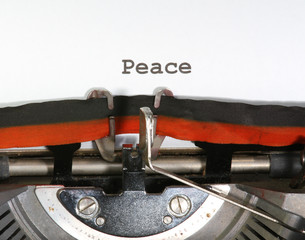 Peace written with black ink with the typewriter