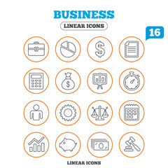 Business line icons. Money, chart and document.