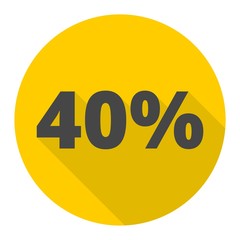 Discount forty (40) percent circular icon with long shadow