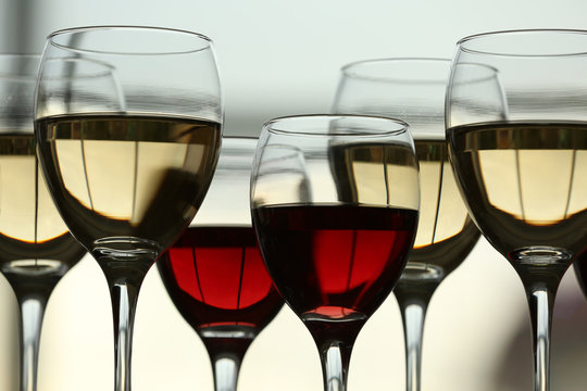 Wine glasses with wine closeup