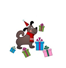 funny puppy in Santa hat on white background with presents