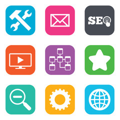Internet, seo icons. Repair, database and star.