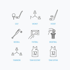 Football, ice hockey and baseball icons.