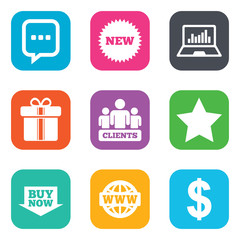 Online shopping, e-commerce and business icons.