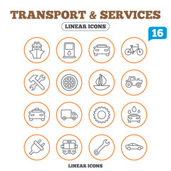 Transport, services icons. Ship, car and bus.