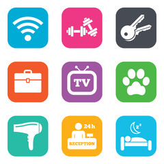 Hotel, apartment service icons. Wi-fi internet.