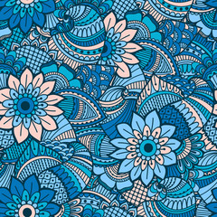 Hand drawn seamless pattern with floral elements. 
