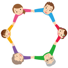 三世代家族　手を繋ぐ　コピースペース