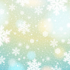 Fototapeta na wymiar Light background with bokeh and blurred snowflakes, vector