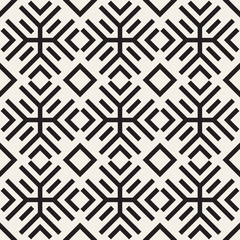 Vector Seamless Black and White Geometric Ethnic Line Ornament Pattern