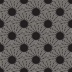 Vector Seamless Black and White Optical Art ZigZag Rays Round Circles Pattern