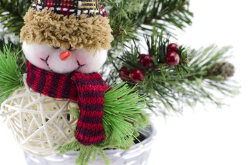 closeup composition of christmas decoration with santa claus isolated on white background