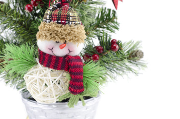 composition of santa claus with christmas tree isolated on white background.copy space to the right