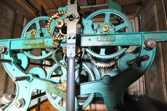 Mechanism of the old tower clock.