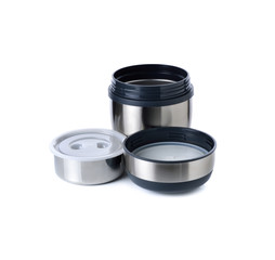 stainless steel lunch box on white background