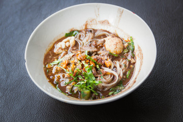 Close up thai spicy pork noodle