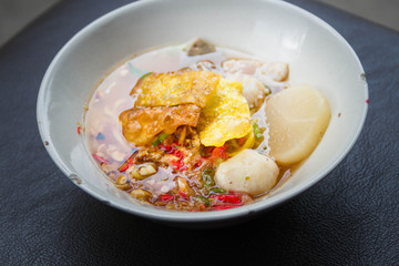 Close up thai spicy pork noodle