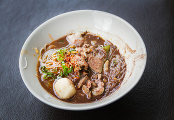 Close up thai spicy pork noodle