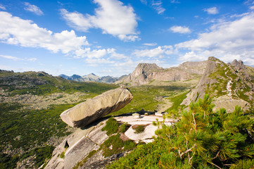 Natural Park Ergaki, Russia, June 29, 2015: the mountain range "Sleeping Sayan"
