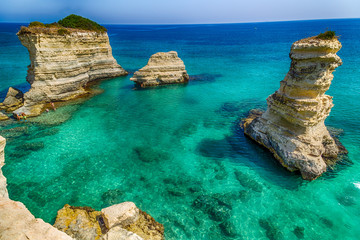 Stacks on the coast of Salento in Italy