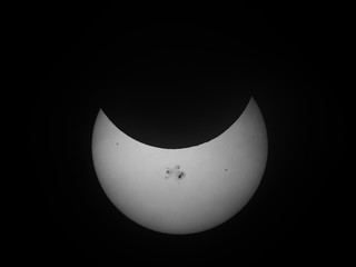 Solar eclipse and sunspots