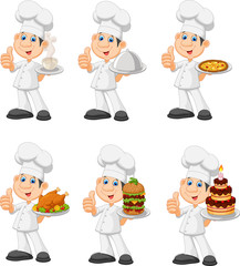 Cartoon chef collection set isolated on white background