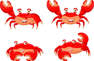 Cartoon crab collection set isolated on white background - obrazy, fototapety, plakaty