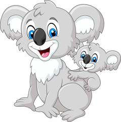 Fototapeta premium Cartoon baby Koala on Mother's Back
