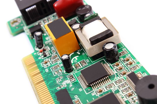 Printed circuit board on white background, technology