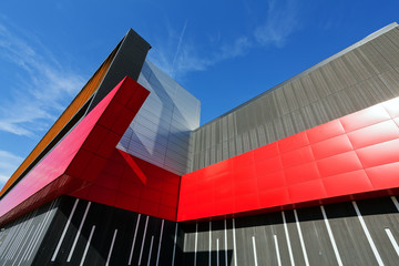 colorful aluminum facade on large shopping mall