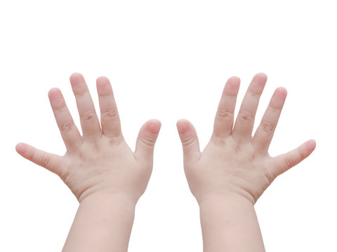 Baby hands isolated over white background