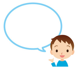案内する子供　吹き出し　コピースペース