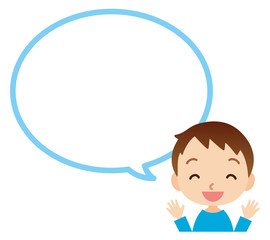 喜ぶ子供　吹き出し　コピースペース