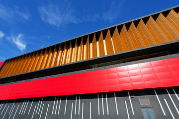 colorful aluminum facade on large shopping mall